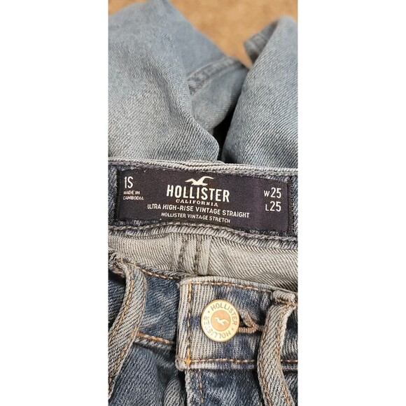 Hollister Ripped Blue Jeans Size 1 Short 25W x 25L High Rise - Picture 7 of 12